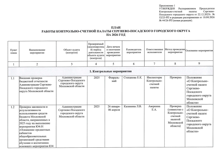 План работы КСП